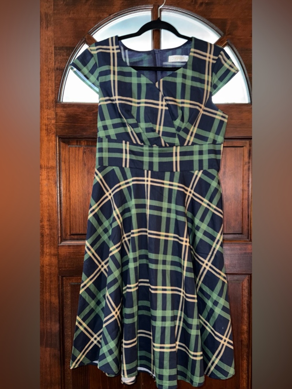 Navy & Green Plaid Fit-and-Flare Dress